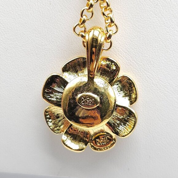 Joan Rivers Gold Tone Flower Pendant Necklace With Clear Rhinestones Dahlia - Picture 4 of 5